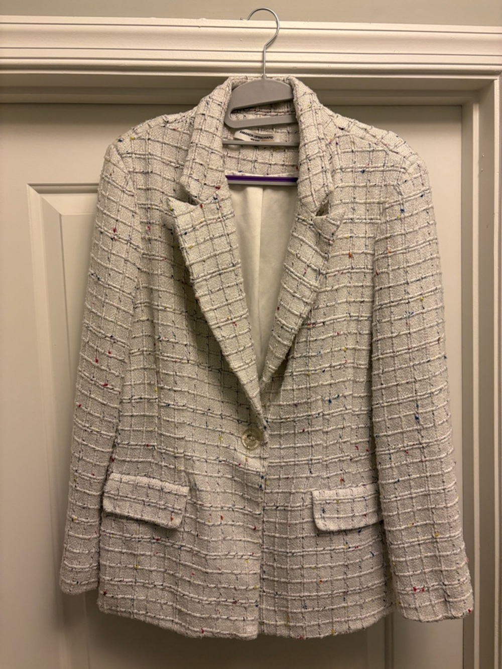 Amanda Uprichard Cream Tweed Blazer with Multicolor Flecks
